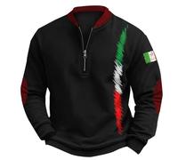 Pull décontracté à manches longues pour homme avec demi-fermeture éclair - Sweat à capuche imprimé drapeau italien - Sweatshirt vintage ample pour le sport et les loisirs - Sweat à capuche léger pour