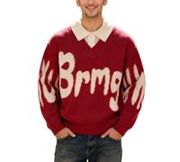 Pull décontracté Deux pièces pour Homme avec col en Imitation Bois Coupe Ample et imprimé Lettres Parfait pour la Saison Automne-Hiver (Red, M)