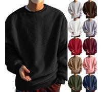 Pull décontracté en peluche à col rond pour homme - Couleur unie - Sweatshirt décontracté et confortable - Pull en polaire épaisse sans capuche - Hiver - Chaud - Col rond - Manches longues, marron