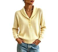 Pull décontracté extensible chic en coton mélangé à col châle en tricot | Tenue ample en tricot léger classique doux pour femme - Élégante et confortable - Côtelée - Pour l'automne et les vacances