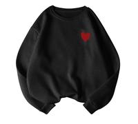 Pull décontracté pour femme - Haut tendance - Motif cœur - Pull décontracté à manches longues et col rond - Pour l'automne et l'hiver - Vêtements légers pour femme, Noir , S