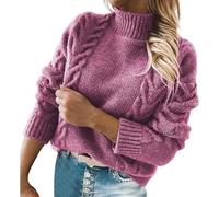 Pull décontracté uni pour femme 2025 haut décontracté couleur unie col roulé à manches longues pour cadeaux de Noël en plein air, violet, S