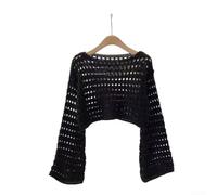 Pull d'été à manches longues en crochet pour femme - Cache-maillot de plage décontracté - Col rond - Tissu extensible de couleur unie - Pour les vacances, les tenues quotidiennes - Plusieurs couleurs