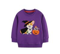 Pull d'Halloween à manches longues et col rond pour garçons et filles - Pull tendance pour Halloween - Violet - 3-4 ans