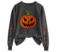 Pull d'Halloween amusant pour femme - Col rond imprimé fantôme mignon - Pull doublé en polaire chaude - Vêtement de sport à manches longues pour fête et détente, gris foncé, XL