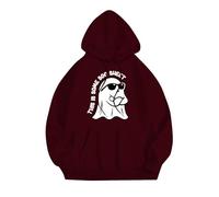 Pull d'Halloween pour femme avec imprimé fantômes mignons - Sweat à capuche surdimensionné avec cordon de serrage - Coupe ample - Manches longues - Pull à capuche et poches - Automne et hiver