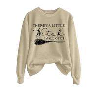 Pull d'Halloween pour femme - Grande taille - Léger - Motif crâne - Solide - Décontracté - Randonnée - Sorcière - Col rond - Automne - Streetwear féminin, kaki, XL