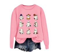 Pull d'Halloween pour femme - Motif fantôme mignon et divers - Pull décontracté, rose, L