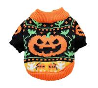 Pull d'Halloween respirant pour animaux de compagnie de petite taille - Anti-boulochage - Costume de citrouille avec col élastique - Tenue de fête d'Halloween
