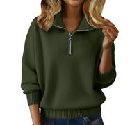 Pull d'hiver à col en V pour femme avec demi-fermeture éclair - Coupe ajustée - Chaud et épais - Pull d'hiver chaud et ample à col roulé - Rouge, Vert noir, 3XL