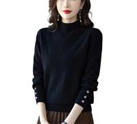 Pull d'hiver à col haut pour femme - Pull fin à manches longues en tricot, C112, M