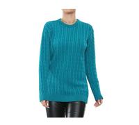 Pull d'hiver à manches longues en tricot torsadé doux pour femme Col rond, bleu sarcelle, 36-38