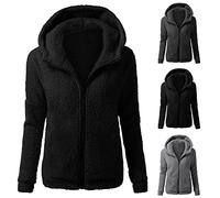 Pull d'hiver chaud long pour femme - Veste polaire longue avec capuche - Veste d'hiver longue et chaude doublée - Veste à capuche surdimensionnée - Noir - Haut chaud - Veste en peluche, gris, M