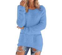 Pull d'hiver chaud pour femme - Sweat doublé en polaire pour femme - Coupe ample - Pull thermique chaud sans capuche - Pull d'hiver à col rond, bleu clair, 5XL