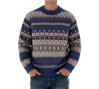 Pull d'hiver en tricot jacquard pour homme - Pull en laine jacquard - Motif norvégien - Pull classique - Col montant - Chemise de loisirs - Chemise épaisse en maille épaisse, O bleu marine, XL