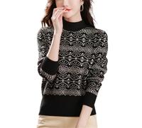 Pull d'hiver épais à col haut pour femme avec imprimé à vis et patchwork, Peluche C112, M