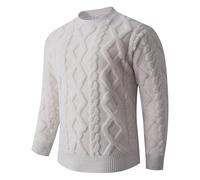 Pull d'hiver épais à col Rond et Manches Longues en Maille Aran - Article Pull d'hiver décontracté en Maille Chaude pour Homme idéal pour l'automne et l'hiver Style Tendance et Confortable (White, L)