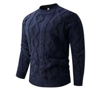 Pull d'hiver épais à col Rond et Manches Longues en Maille Aran - Article Pull d'hiver décontracté en Maille Chaude pour Homme idéal pour l'automne et l'hiver Style Tendance et (Navy, XXXXL)