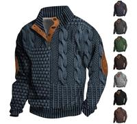 Pull d'hiver épais et chaud pour homme, tricot pour homme - Sweat-shirt à boutons avec patch chaud au coude pour homme, tricot souple pour l'hiver, pulls décontractés pour l'automne et l'hiver, XXL