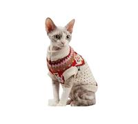 Pull d'hiver pour chat - Pull tricoté doux avec motif chinois traditionnel - Doublure en polaire - Vêtements chauds pour chats d'intérieur - Col mandarin avec fermeture à bouton (C, M)