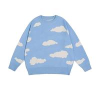 Pull d'hiver pour femme - Haut à manches longues pour femme - Pull en tricot à manches longues pour l'automne et l'hiver - Motif nuages lâches, bleu, Taille unique