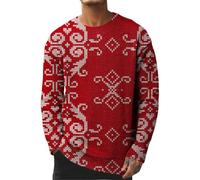 Pull d'hiver pour homme - Pull fin en maille fine - Pull de Noël - Grandes tailles - Sweat-shirt à manches longues - Tenue de Nouvel An - Doux et confortable - T-shirt de sport Crew Christmas Sweater