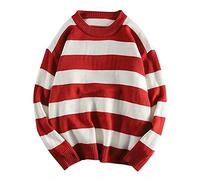 Pull d'hiver rayé pour homme : manches longues, col rond - chaud, doux et décontracté