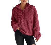 Pull doublé en polaire pour femme avec fermeture éclair quart de col montant - Pull d'hiver chaud surdimensionné en peluche douce à manches longues