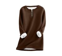 Pull doublé en polaire pour femme - Pull à manches longues avec fermeture | Sweat-shirt à coupe ajustée, doux et chaud, tricot confortable à col rond, pull uni, pull d'automne décontracté