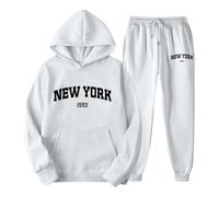 Pull doux avec impression de lettres et pantalon de jogging pour couples, unisexe, thème York, vêtements décontractés, ensemble d'entraînement confortable et élégant avec veste d'été pour femmes