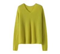 Pull doux pour femme Automne Hiver Multicolore Soie de mûrier Cachemire Col en V, Poire En8, L
