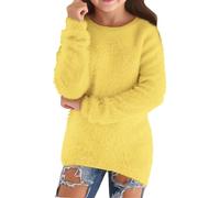 Pull doux pour fille en tricot pour les saisons fraîches avec manches longues coupe confortable comme vêtement d'extérieur confortable, jaune, 13-14 ans