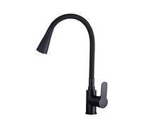 Pull Down Kitchen Hot and Cold Rotatable Sink Faucet Contemporary Solid Brass Single Handle Gooseneck Copper Pull Out Kitchen Faucet with Sprayer Black