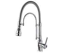 Pull Down Kitchen Sink Faucet Single Handle Spring Kitchen Faucet with Dual Function Sprayer, Commercial Brass Chrome High Arc Kitchen Mixer Tap for Hot and Cold Water