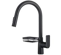 Pull Down Single Handle High Arc 2-Modes Sprayer Sink Faucet, 360-Degree Rotation Brass Kitchen Mixer Tap for Hot and Cold Water,Black (Color : Brushed)