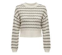 Pull écru en maille ajourée à rayures ondulées noires avec une coupe crop top L