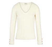 Pull écru uni avec une coupe droite à col v et des manches longues M