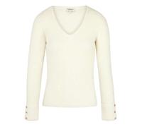 Pull écru uni avec une coupe droite à col v et des manches longues M