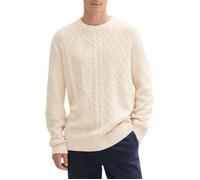 Pull écru uni droit à col rond et à manches longues en mailles torsadées L