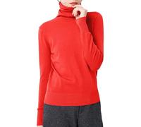 Pull élégant à col roulé pour femme - Pull classique en maille fine avec manches longues - Haut basique intemporel pour l'automne et l'hiver, Style_z14 rouge, XL
