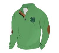 Pull élégant et décontracté pour homme avec imprimé 4 feuilles, sans capuche, manches longues | Mélange confortable | Bonheur et style (S XXL) T-shirts d'été, vert, L