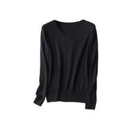Pull en cachemire à manches longues et col en V pour femme, C112, M