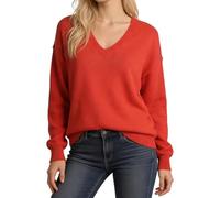 Pull en cachemire pour femme - Col en V - Manches longues - Coupe ample - Automne et hiver - Tricot doux et confortable, Oran Rouge, Taille XL