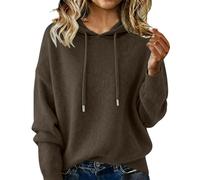 Pull en cachemire pour femme - Pull à capuche chaud à manches longues - Coupe décontractée - Doux - Uni - Pull en tricot - Robe d'automne et d'hiver - Pull thermique décontracté, café, XL