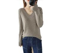 Pull en Cachemire pour Femme, Pull à col en V, Pull d'automne et d'hiver, Pull tricoté à Manches Longues, Pull en Cachemire 100% Laine pour Femme, Tricot Ample et décontracté (Dunkles Kamel,XL)