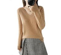 Pull en cachemire pour femme, pull à col en V, pull d'automne et d'hiver, pull tricoté à manches longues, pull en cachemire 100 % laine pour femme, tricot ample et décontracté (Goldenes Kamel,M)
