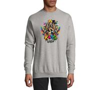 Pull en coton avec tête de mort colorée avec temple et oiseaux Gris