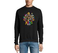 Pull en coton avec tête de mort colorée avec temple et oiseaux Noir