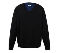 Pull en coton noir - TOM TAILOR - col V - coupe droite - manches longues XXXL
