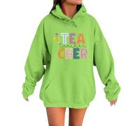 Pull en coton pour femme pour la rentrée scolaire. Design décontracté à col rond avec motif. Parfait pour combiner avec des jeans. Utilisation polyvalente pour cadeaux de relations printanières, vert